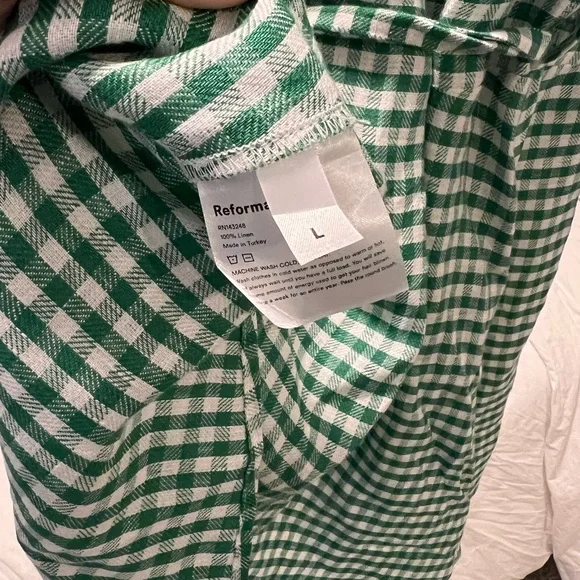 Reformation Green Gingham Linen Wrap Dress - Picture 4 of 6